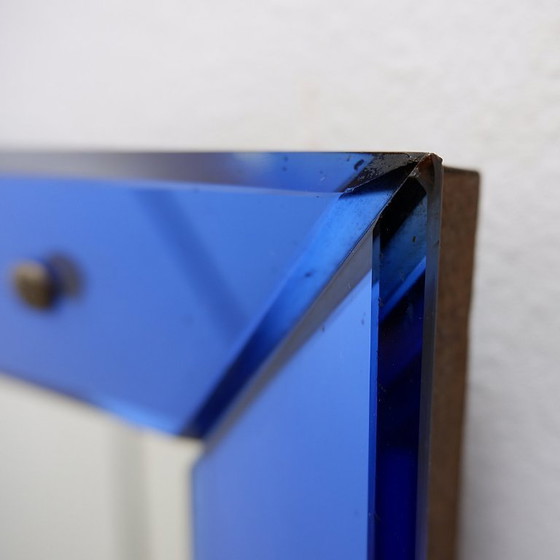 Image 1 of Mirror with a colored glass frame, attributed to Fontana Arte, Italy, circa 1950