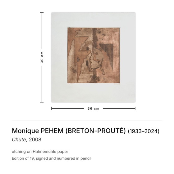 Monique Pehem (Breton-Prouté) Gravure signée Chute 2008 – Lithographies et sérigraphies, Paper (photo 3 of 5)
