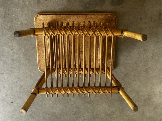 Vintage Bamboo and Rattan Side Table with Magazine Rack – 1970s – Osier seventies, Wicker (photo 10 of 11)