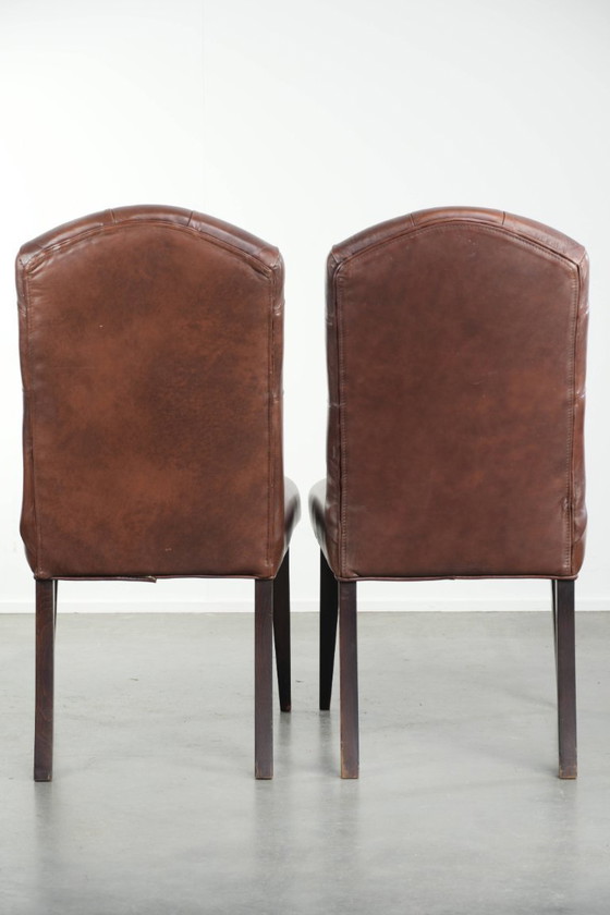 2x cognac kleurige vintage rundleren chesterfield eetkamerstoel – Eetkamerstoelen, Leather (photo 3 of 10)