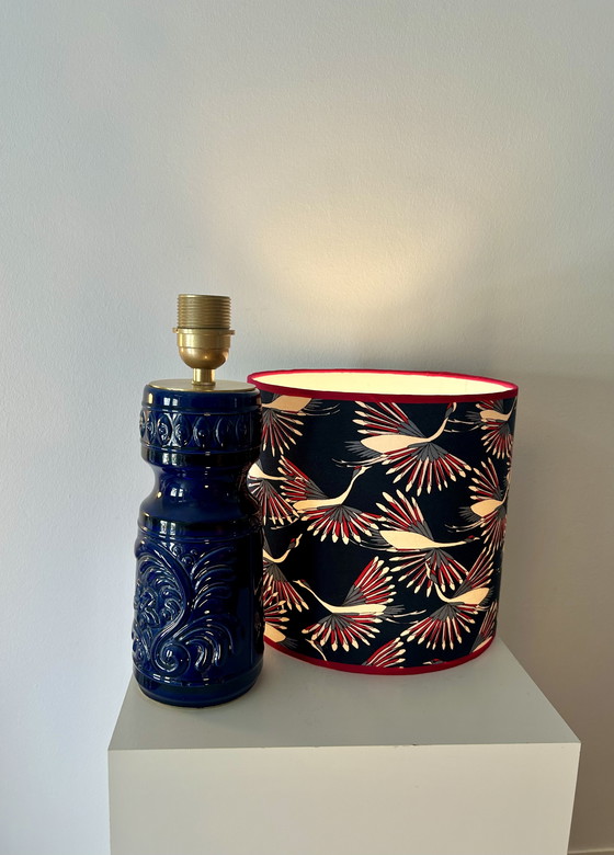 Image 1 of Medium-sized table lamp made of West German Pottery ceramic in vibrant cobalt blue.
