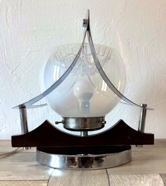 Vintage Space Age Lamp - Murano, Mazzega, 70s, Italian design, Table lamps, Chrome, Glass, Silver (photo 12 of 14)