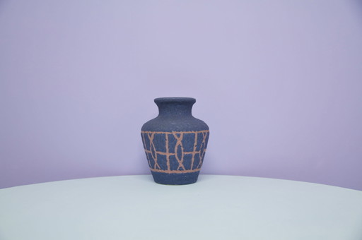 vase en Allemagne de l'Ouest avec dessin bleu et brun
