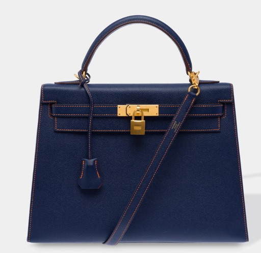 Sac Hermes Kelly 32 En Cuir Bleu - 103430