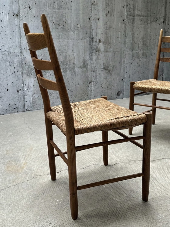 Image 1 of 4 sedie da pranzo in vimini di quercia, anni '60