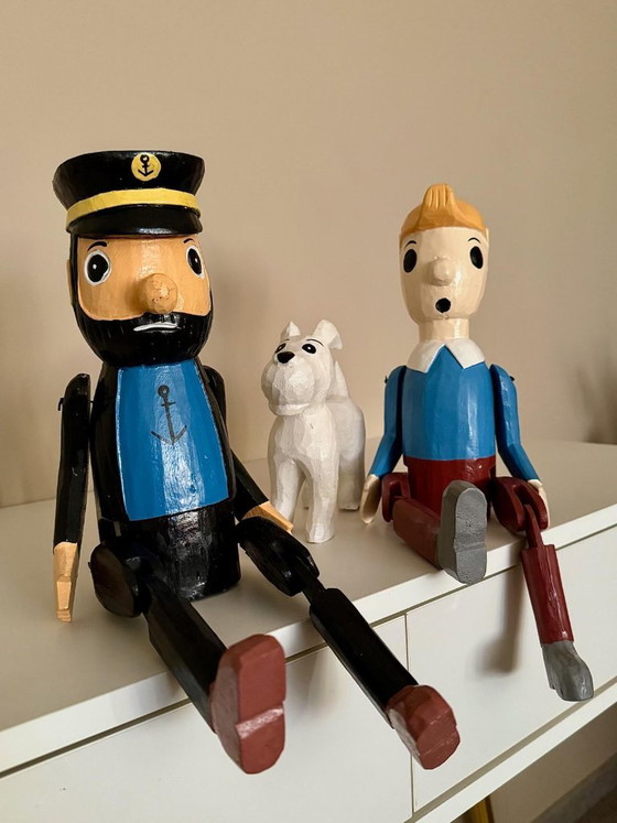 Set van 3 handgemaakte houten Kuifje figuren – Kuifje, Bobbie en Kapitein – 40 cm – Decoratieve objecten, Wood (photo 3 of 5)