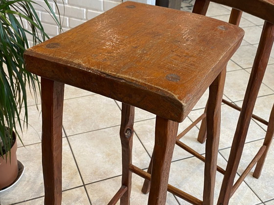 Image 1 of Set di 3 sgabelli alti da bar in legno massello, realizzati artigianalmente, 50