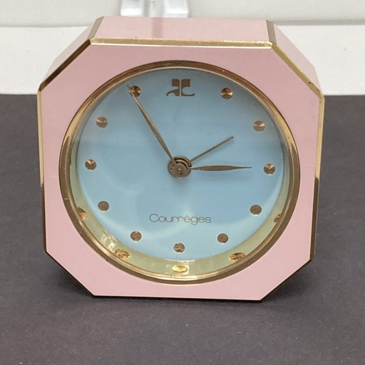COURREGES vintage 80'S pink and blue mechanical alarm clock works