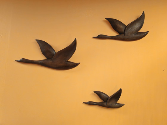 Image 1 of Decorazione da parete con uccellini in legno di teak vintage