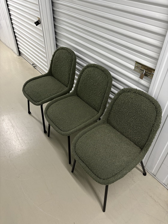 Image 1 of 3x Kave Home green boucle dining chairs