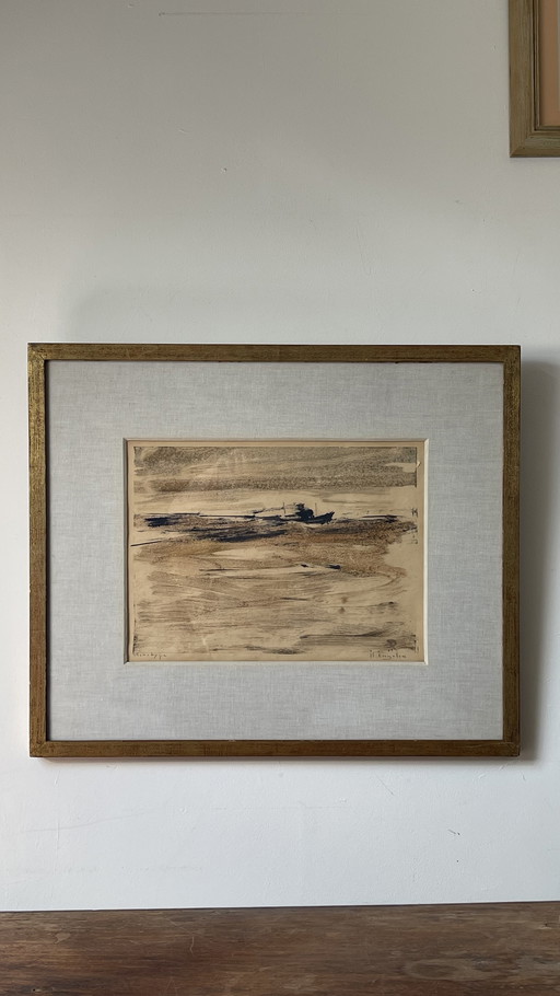 René Engelen (1897-1971) - Monotipo único "Puerto de Amberes"