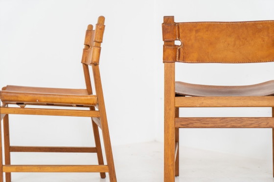 Image 1 of Oak & leather dining chairs (Denmark, 1960s).