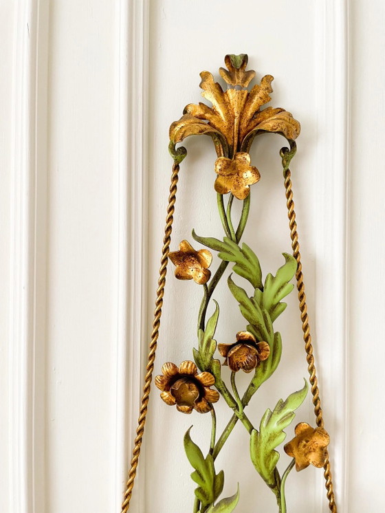 Vintage Italiaanse Florentijnse Wandkandelaar, Verguld IJzeren Bloemen Wandlamp, jaren 60 – Wandlampen (photo 9 of 10)