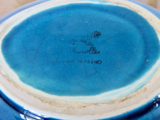 Image 1 of Blauwe crackle-ware "vis" zak netjes, Charolles, Frankrijk, 1960