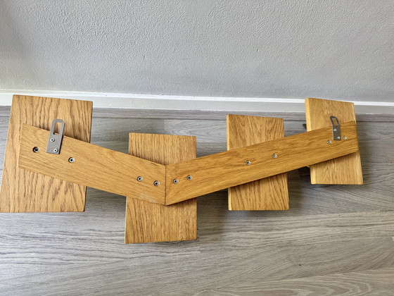 Image 1 of Vintage wooden wall coat rack 4 hooks 74 cm