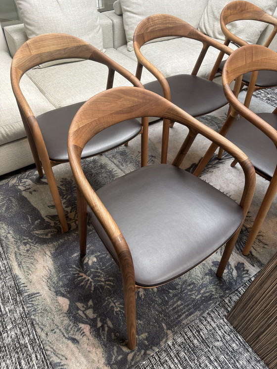 Image 1 of Artisan Neva Chairs Walnut Matte Lacquer ICM Zenith Leather