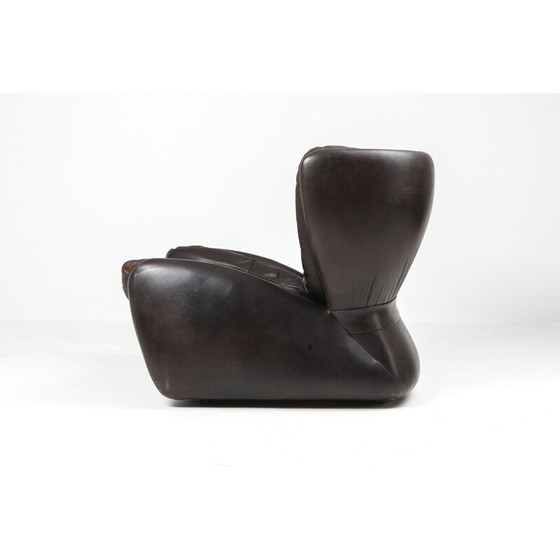 Image 1 of Vintage dark brown "Pasha" lounge chairs and ottoman by Durlet 1970