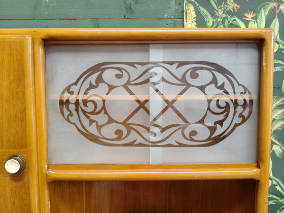 Vintage Art Deco Style Buffet Cabinet – Sideboard cabinet, Glass, Wood (photo 5 of 12)