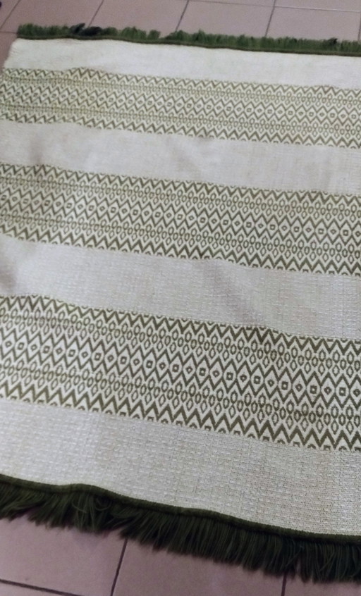Vintage Woven Tablecloth Olive Green/Beige With Fringes – decoratieve objecten, Textile
