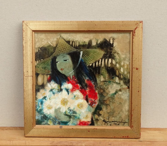 Image 1 of Junge Frau m. Blumen, Bangkok, Thailand 1975, young woman with a bouquet of flowers 