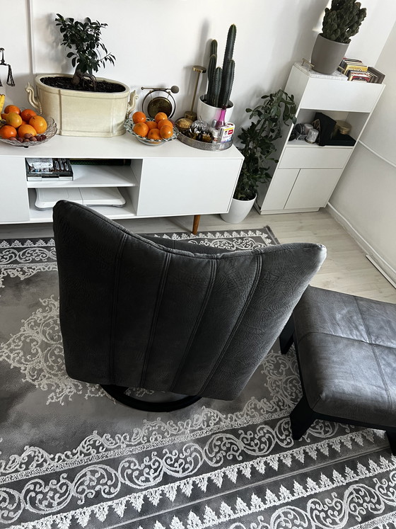 Image 1 of Poltrona lounge in pelle Rolf Benz Torino BMP, poltrona a orecchioni regolabile