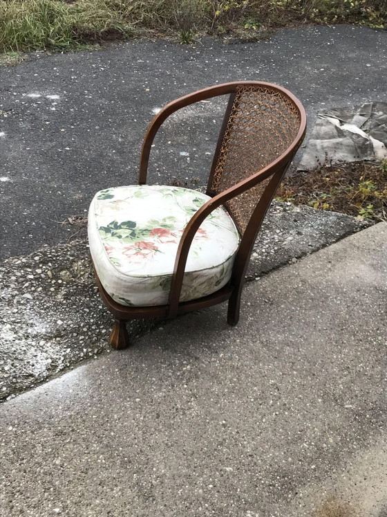 Vintage Floral Fabric and Wood Armchair, 1950s (photo 5 of 7)