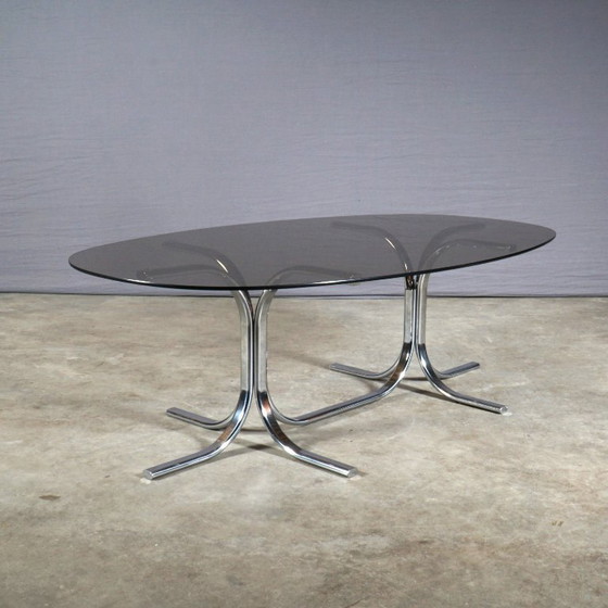 Image 1 of Vintage design salontafel – chroom – rookglas – jaren 60