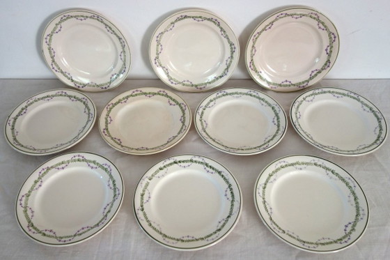 Image 1 of 10 Longwy-Dessertteller, Loridan-Muster, um 1900