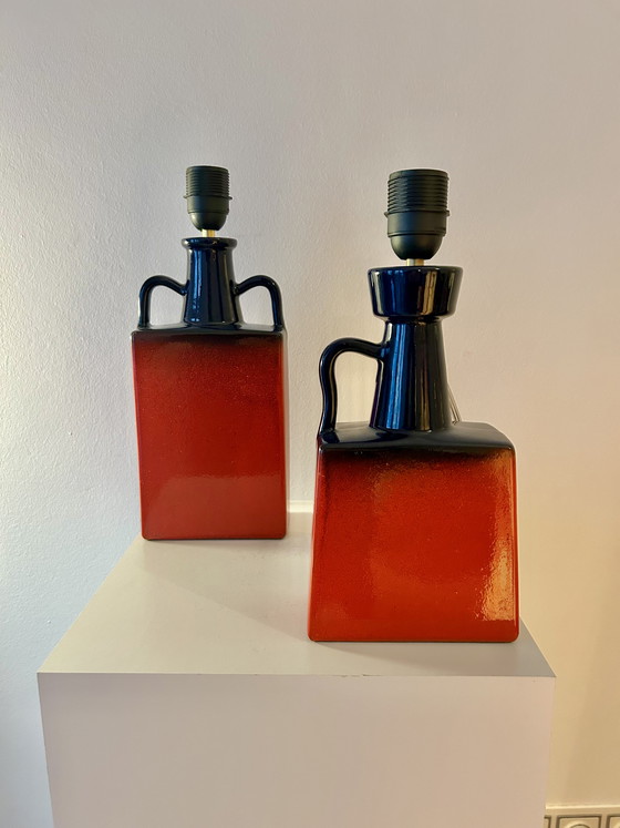 Image 1 of A pair of unique designer lamps by Walter Brecht - West German Pottery