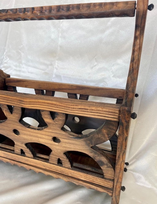 Porte-revue vintage en bois massif scultoree – Portogallo, années 70⎜Portariviste vintage – Legno massello intagliato – Portogal