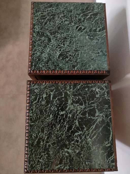 Ensemble de tables de chevet Art Déco avec plateau en marbre