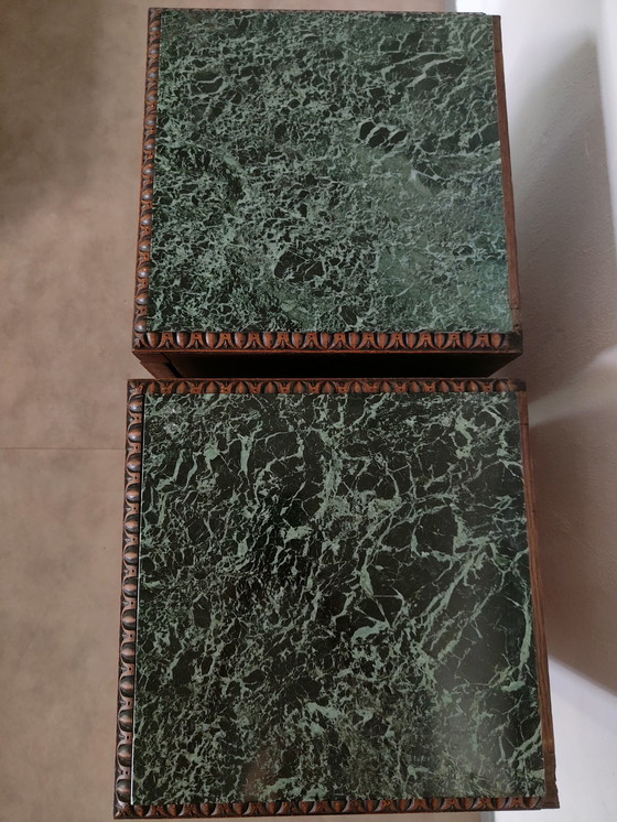 Image 1 of Ensemble de tables de chevet Art Déco avec plateau en marbre