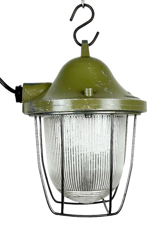 Green Industrial Bunker Light from Polam Gdansk, 1970s