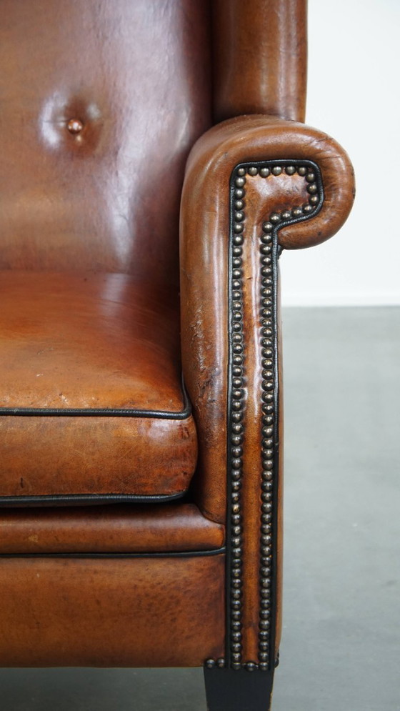 Image 1 of Grote vintage schapenleren oorfauteuil