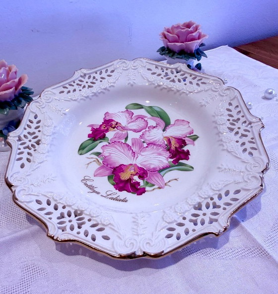 Image 1 of Vintage Crown Davenport Porcelain Plate Set – 6 Floral Decorative Plates – Shabby Chic Cottage Style