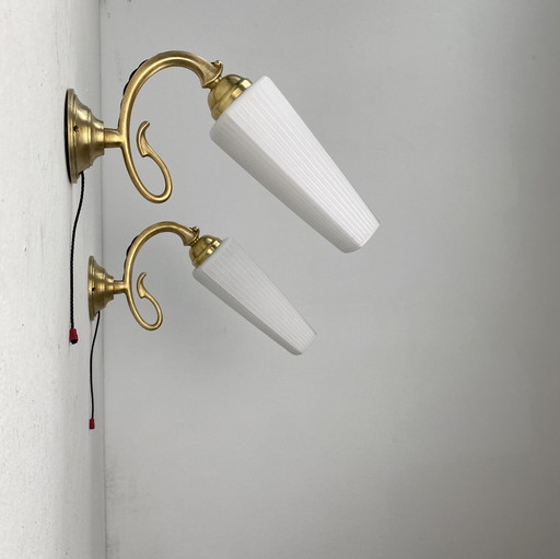 Paar Alte Vintage Opaline Wandlampen