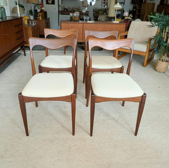 Vintage Set of 4 Teak Dining Chairs – Textile, Wood (photo 3 of 9)
