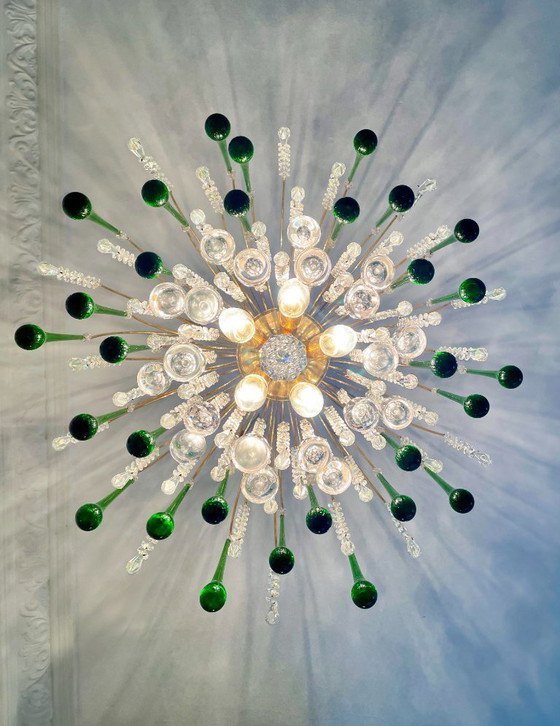 Image 1 of Lustre cascade vintage italien de Murano vert – années 1970