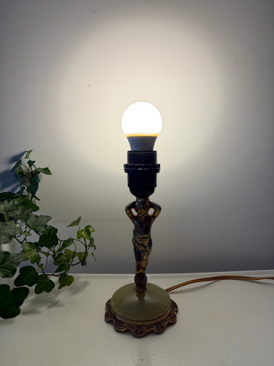 Messing Tischlampe mit Onyx-Sockel – Tischlampen, Metal, Hollywood Regency (photo 5 of 6)