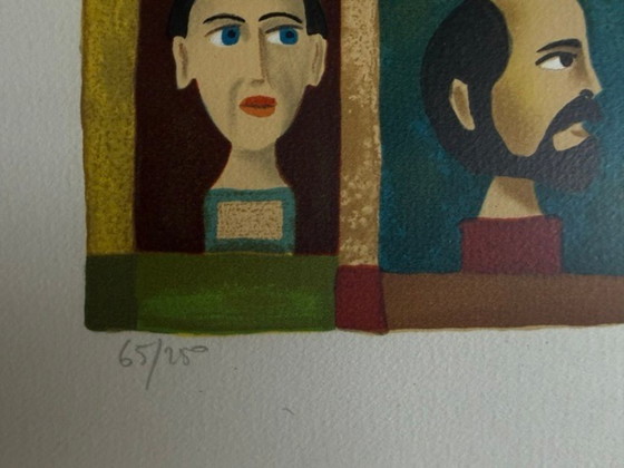 Image 1 of Litografía de Jacques Margerin "Escena de un teatro con gatos"