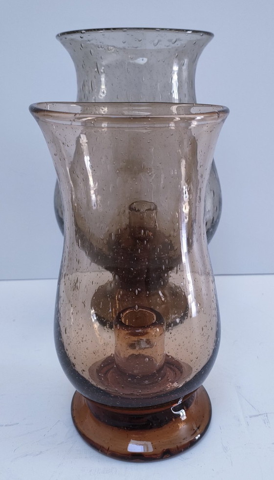 Image 1 of due portacandele in vetro soffiato a mano con effetto bolla