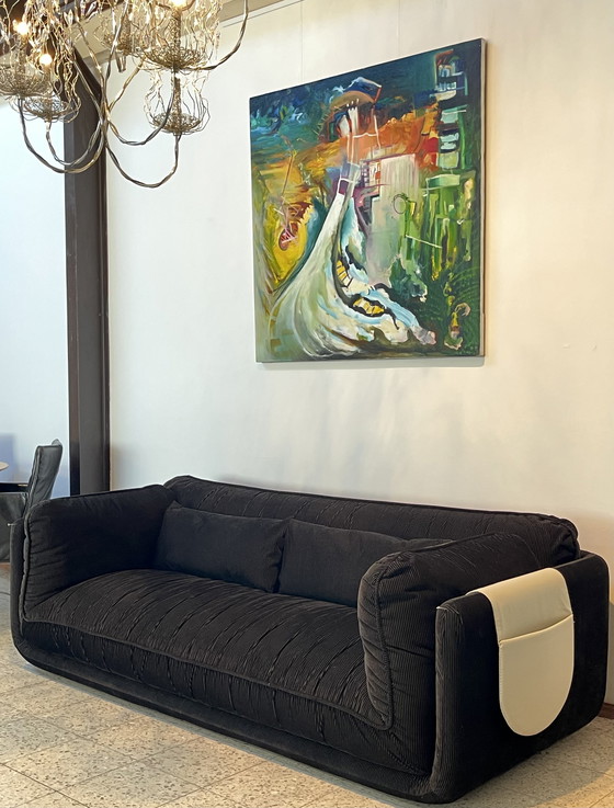 Image 1 of New Leolux Lunetta 3-Seater Sofa Black Rib Fabric