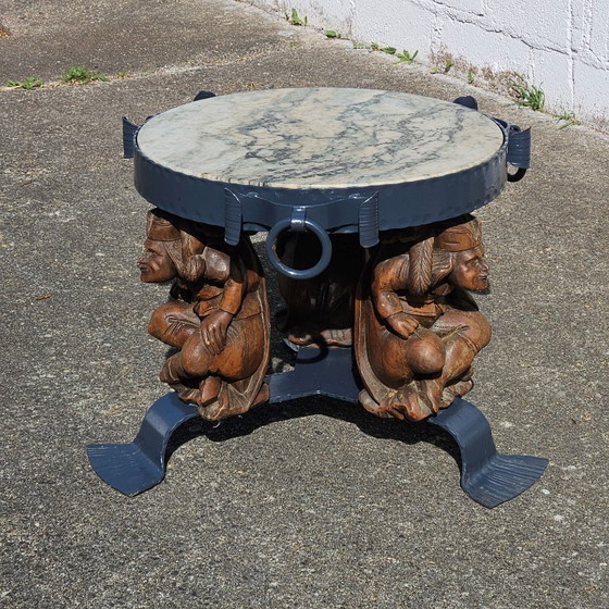 Image 1 of French Vintage Jean Maurice Rothschild - Marble Table - Forged Iron Table - Neoclassical Style- 50s