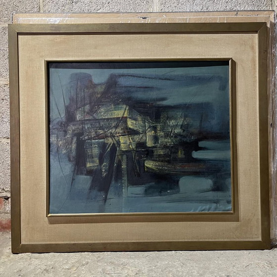 Erwin Mackowiak, Composition abstraite bleue, Huile sur panneau, 1960 – Peintures et dessins (photo 2 of 11)