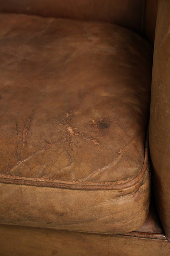 2x Grand Fauteuil Club Robuste en Cuir de Mouton Vintage avec une Belle Patine – Leather (photo 12 of 14)