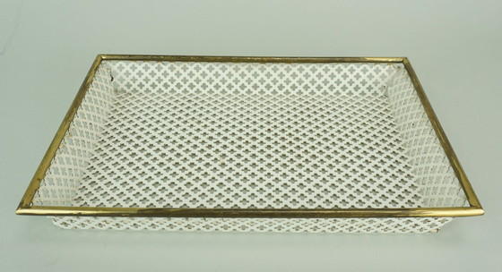 Image 1 of mid century modern TRAY, perforated metal and brass, attr. to mathieu mategot 1950s