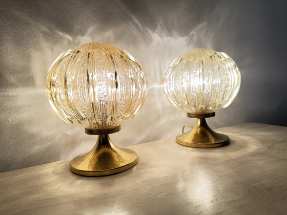 Image 1 of Mid Century Set van 2 Wortmann & Filz glazen tafellampen, 1970