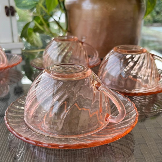 Image 1 of Vintage ARCOROC Rosaline Tea Set - 6 Cups & Saucers - Swirl