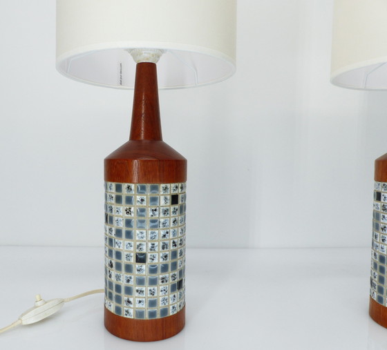 Image 1 of Pair of Scandinavian Teak and Mosaic Table Lamps, Denmark 1960