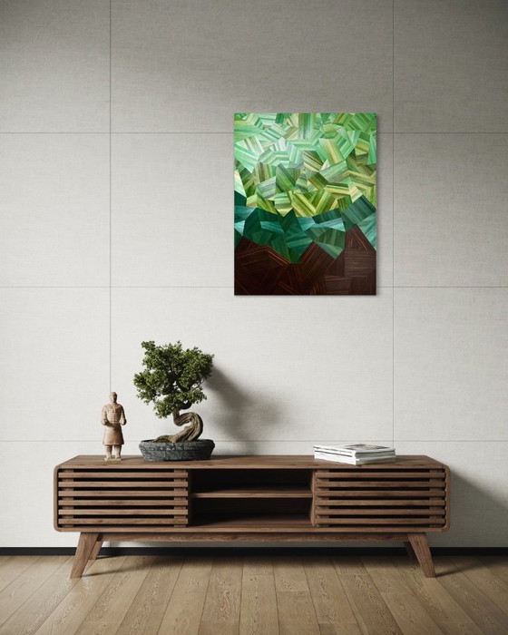 Image 1 of Mesa Primavera - Marquetería de paja/Ébano de Macassar